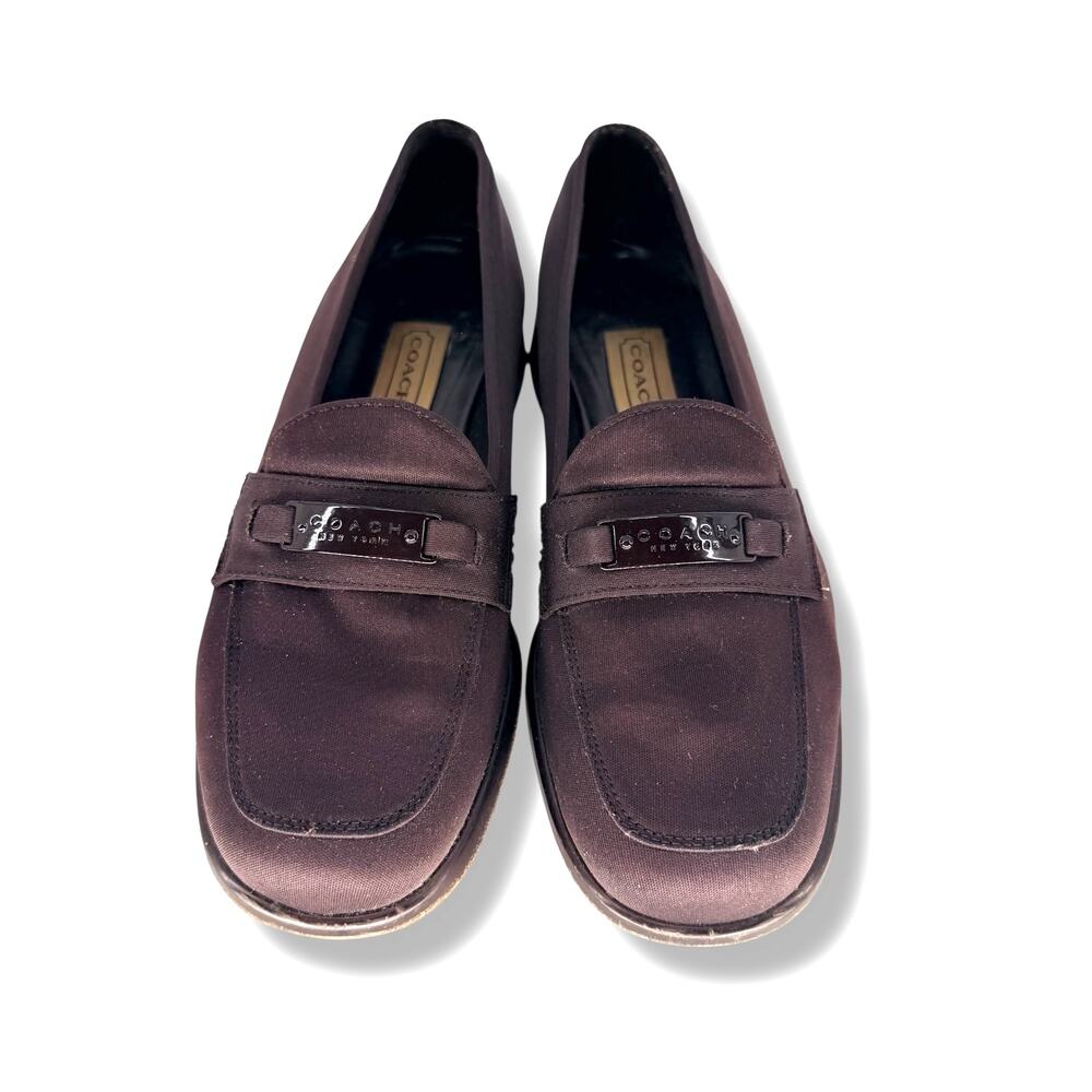Coach New York Loafers Womens 7.5 B Brown Canvas Logo Plaque Flats